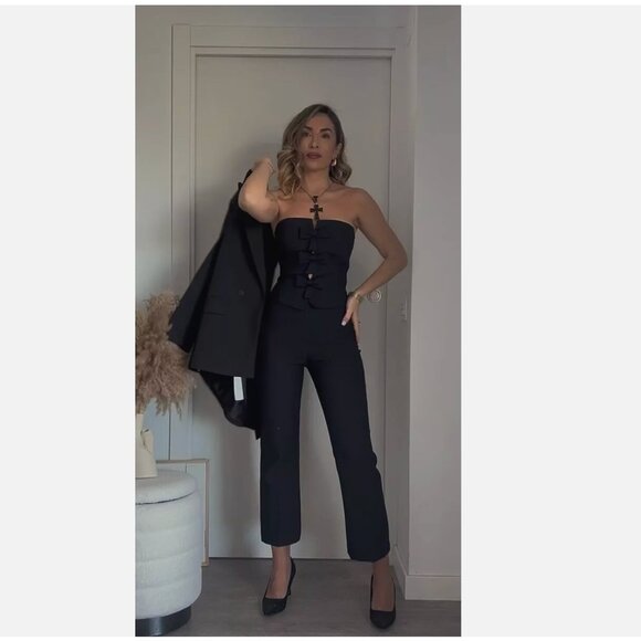 ZARA WOMAN SS24 STRAPLESS BOW JUMPSUIT BLACK Size S NEW WITH TAG! - Picture 6 of 9